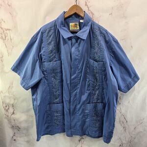 Haband Guayabera Shirt Mens 3XL Blue Short Button Up Cruiser Bowling Pleated Vtg